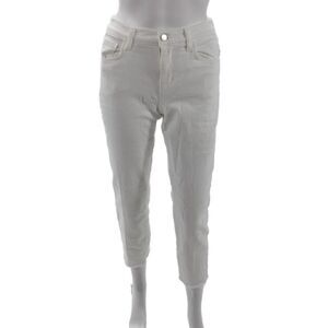 L Agence Womens Cotton Zip Button Straight Leg Fray Pants White Size EUR 25